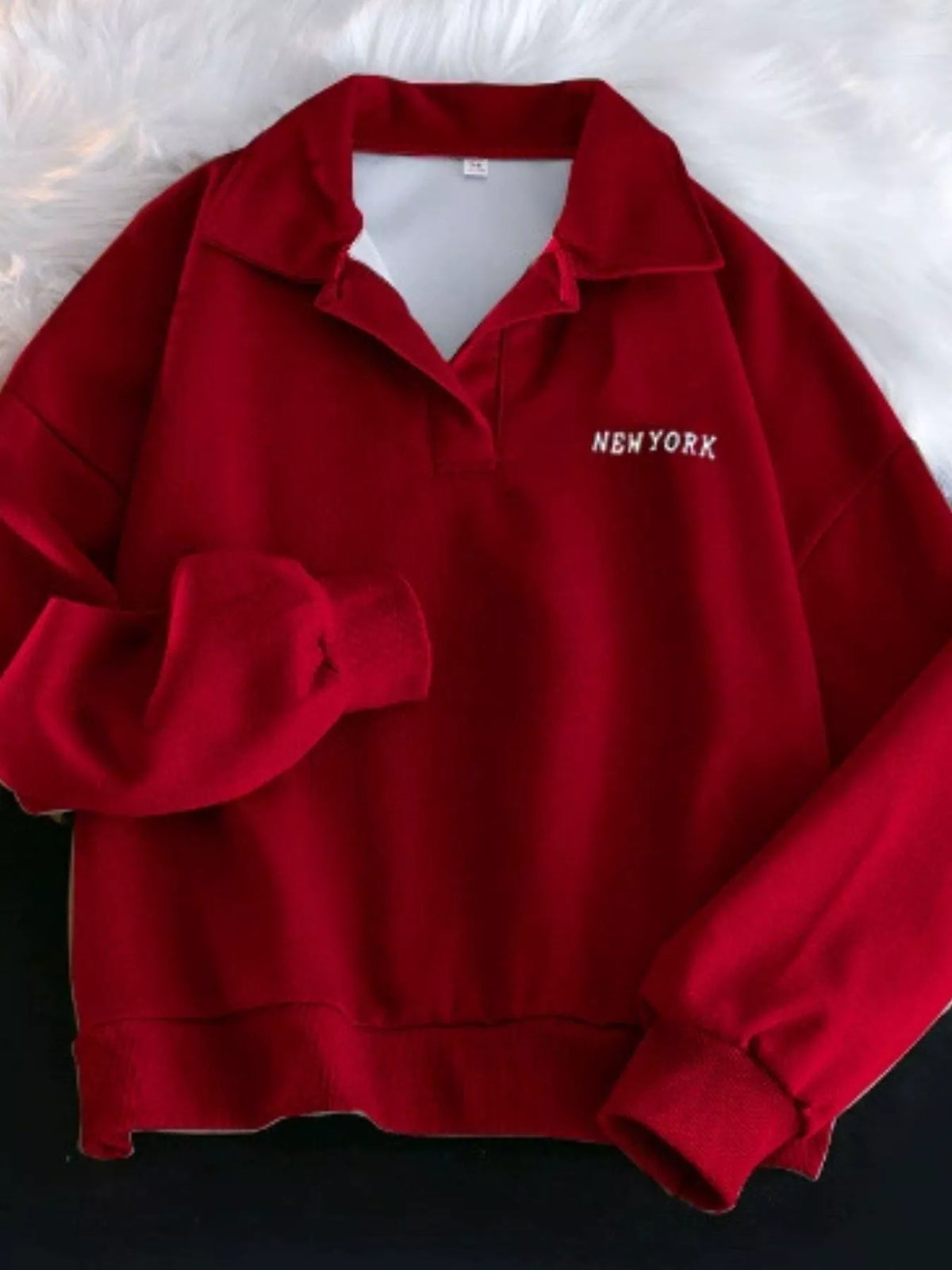 Red polo collar long sleeve sweatshirt
