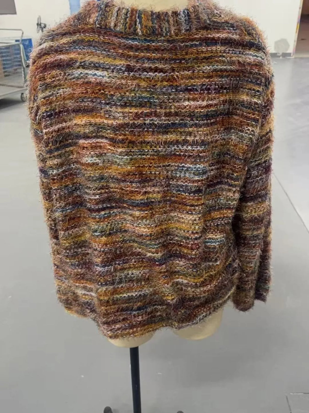 Fuzzy Knit V-Neck Button-Down Cardigan — back view