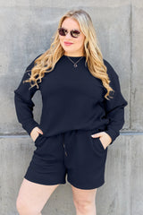 Trendsi Double Take Full Size Texture Long Sleeve Top and Drawstring Shorts Set -