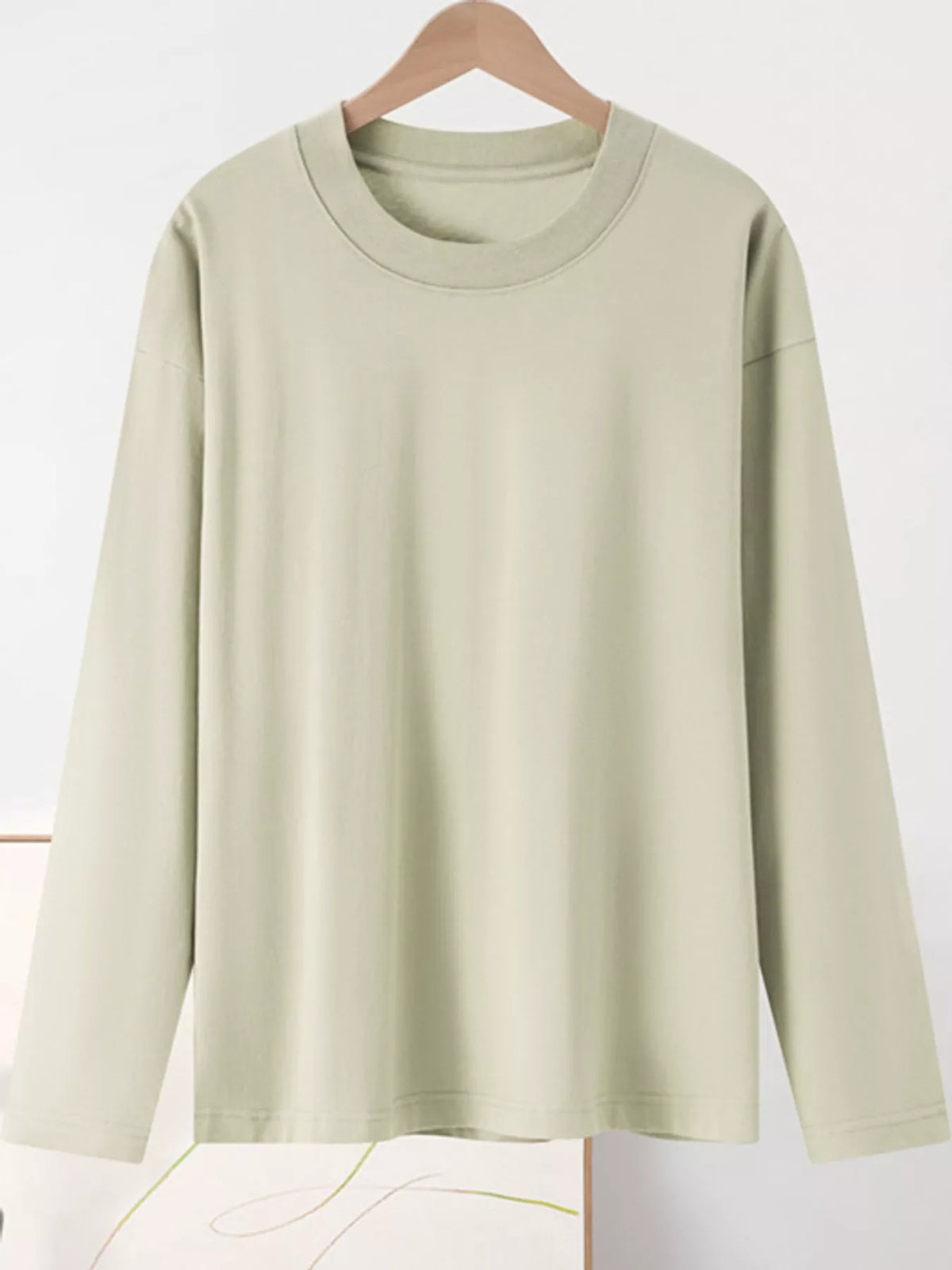 Solid Long-Sleeve Crew Neck T-Shirt — garment front