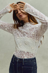 Trendsi SO ME Lace Long Sleeve 3d Effect Floral Layering Top -