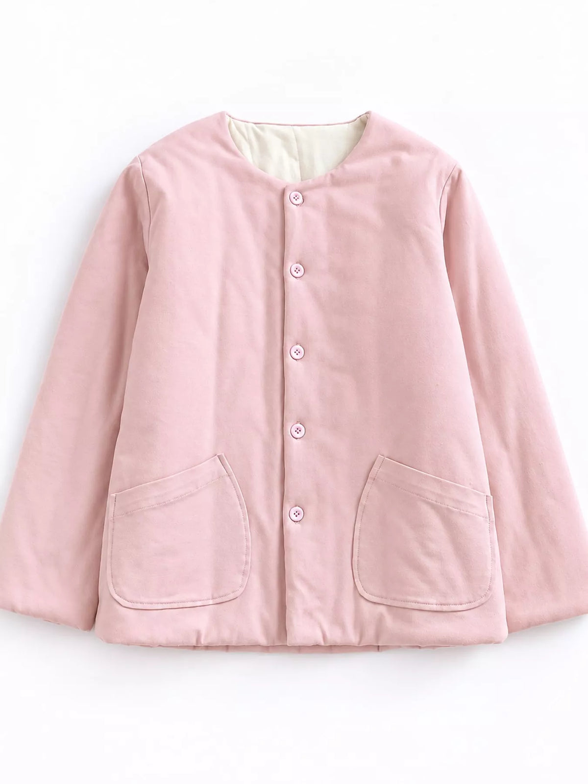 Quilted Crewneck Button-Down Jacket — garment front