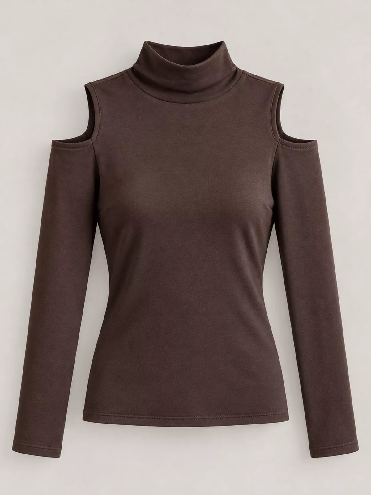 Brown mock neck cold-shoulder t-shirt