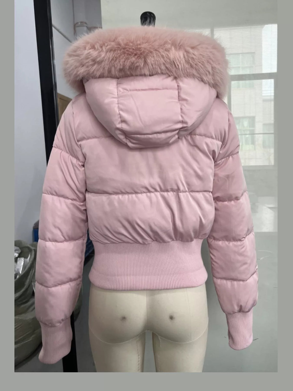 Faux Fur Hooded Puffer Jacket — back view
