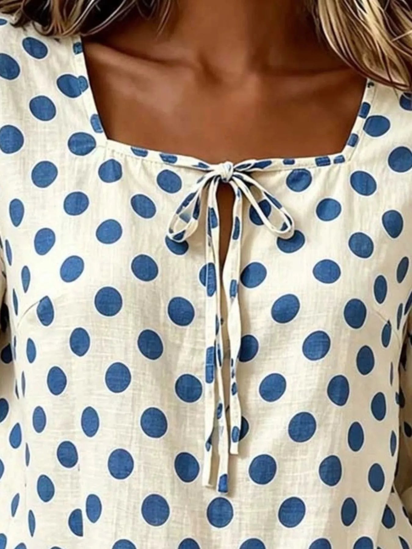 Trendsi Full Size Square Neck Polka Dot Blouse Plus Size -