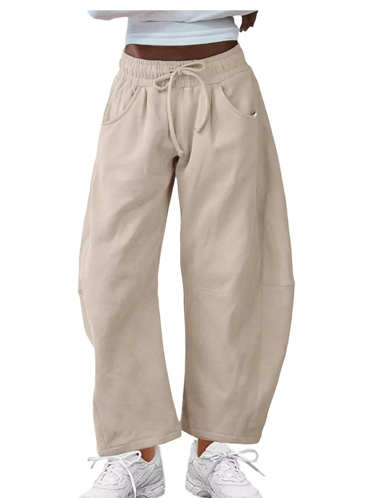 Wide-Leg Active Pants with Drawstring — front view