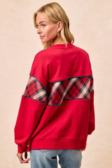 Trendsi BiBi Christmas Theme Plaid Block Sweatshirt with Binding -