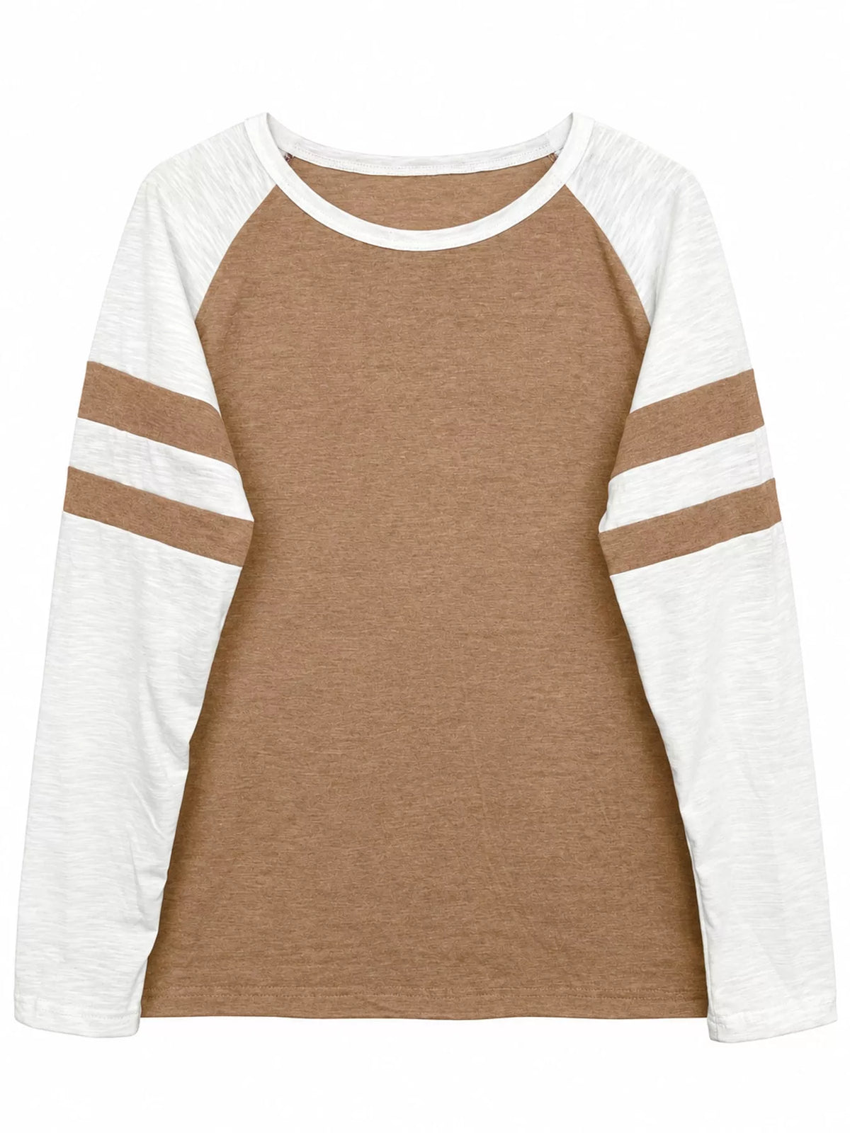 Brown color-block raglan sleeve striped t-shirt