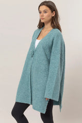 Trendsi HYFVE Front Rosette Longline Slit Sweater Cardigan - Shirts