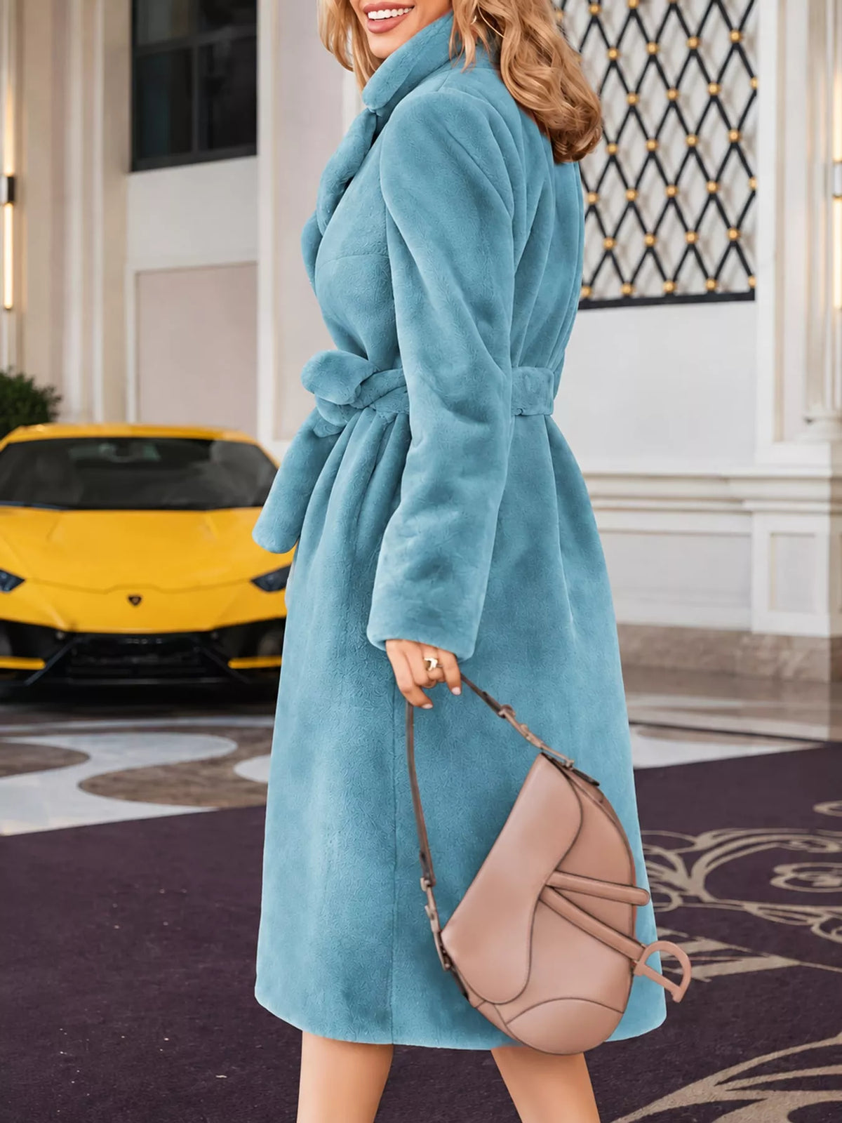 Faux Fur Longline Coat — side view