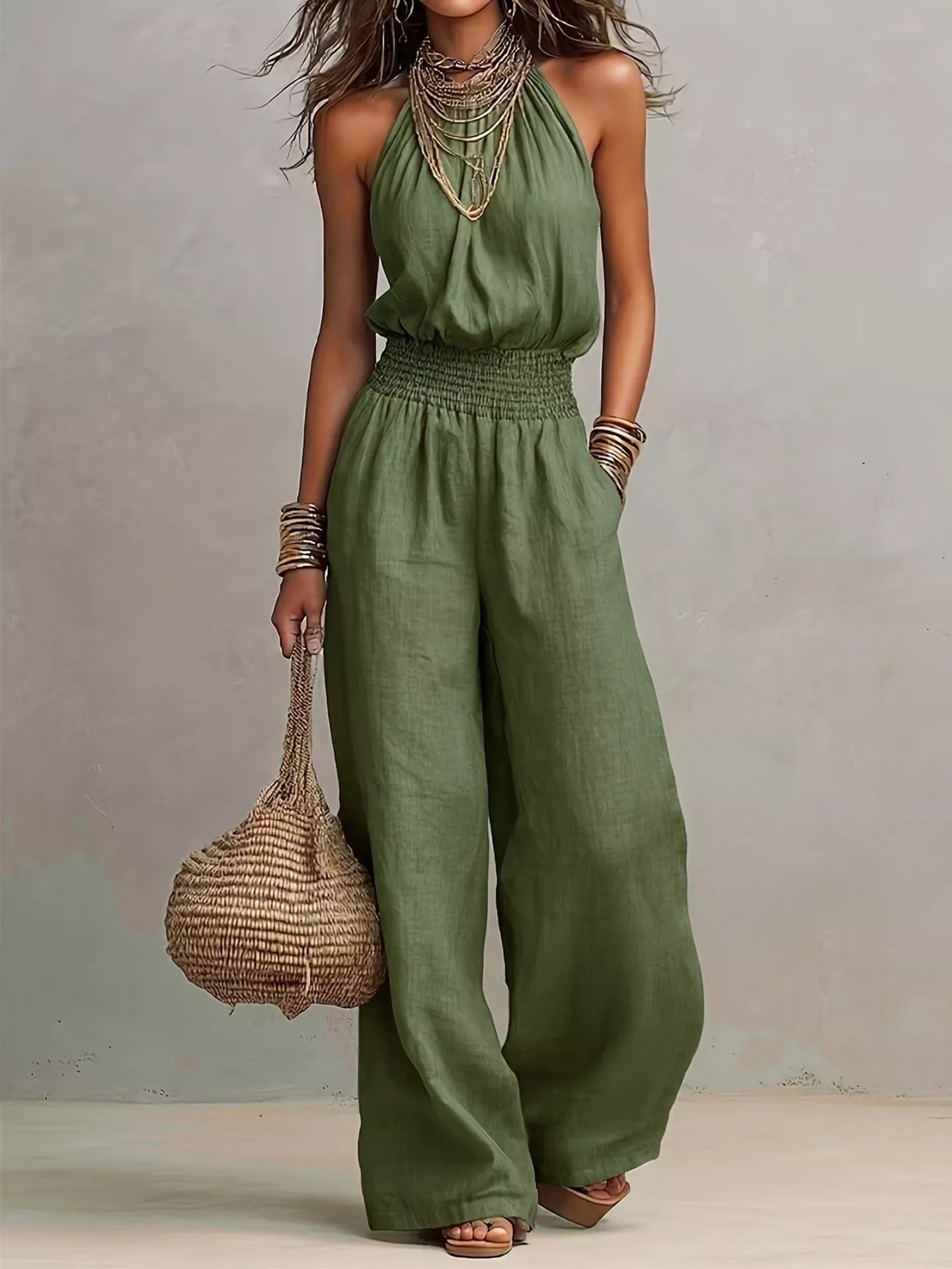 Trendsi Elegant Halter Neck Wide-Leg Jumpsuit -