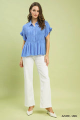 Trendsi Umgee Washed Linen Blend Smocked Shirt -