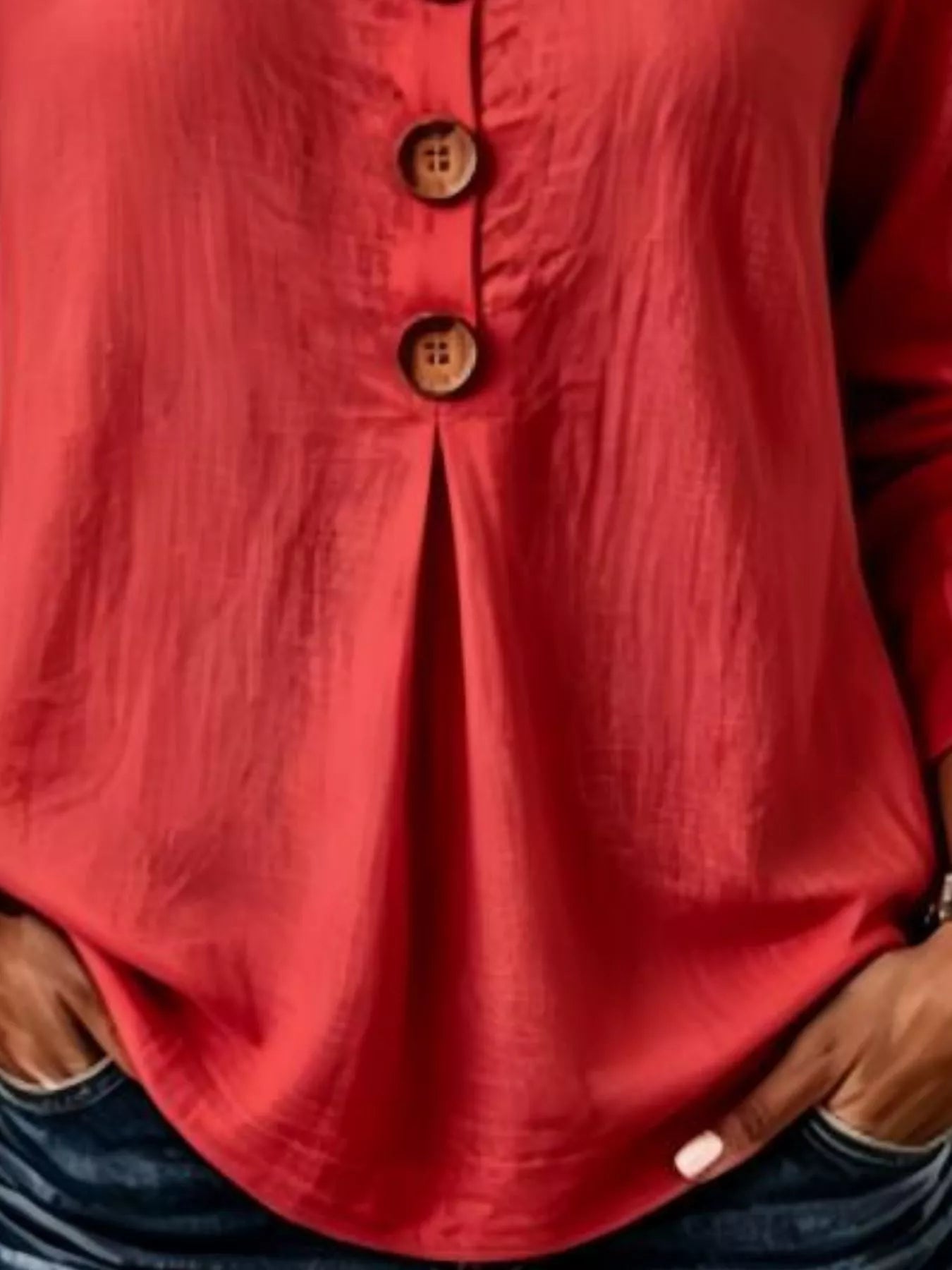 Trendsi Full Size Button Detail Long Sleeve Blouse Plus Size -