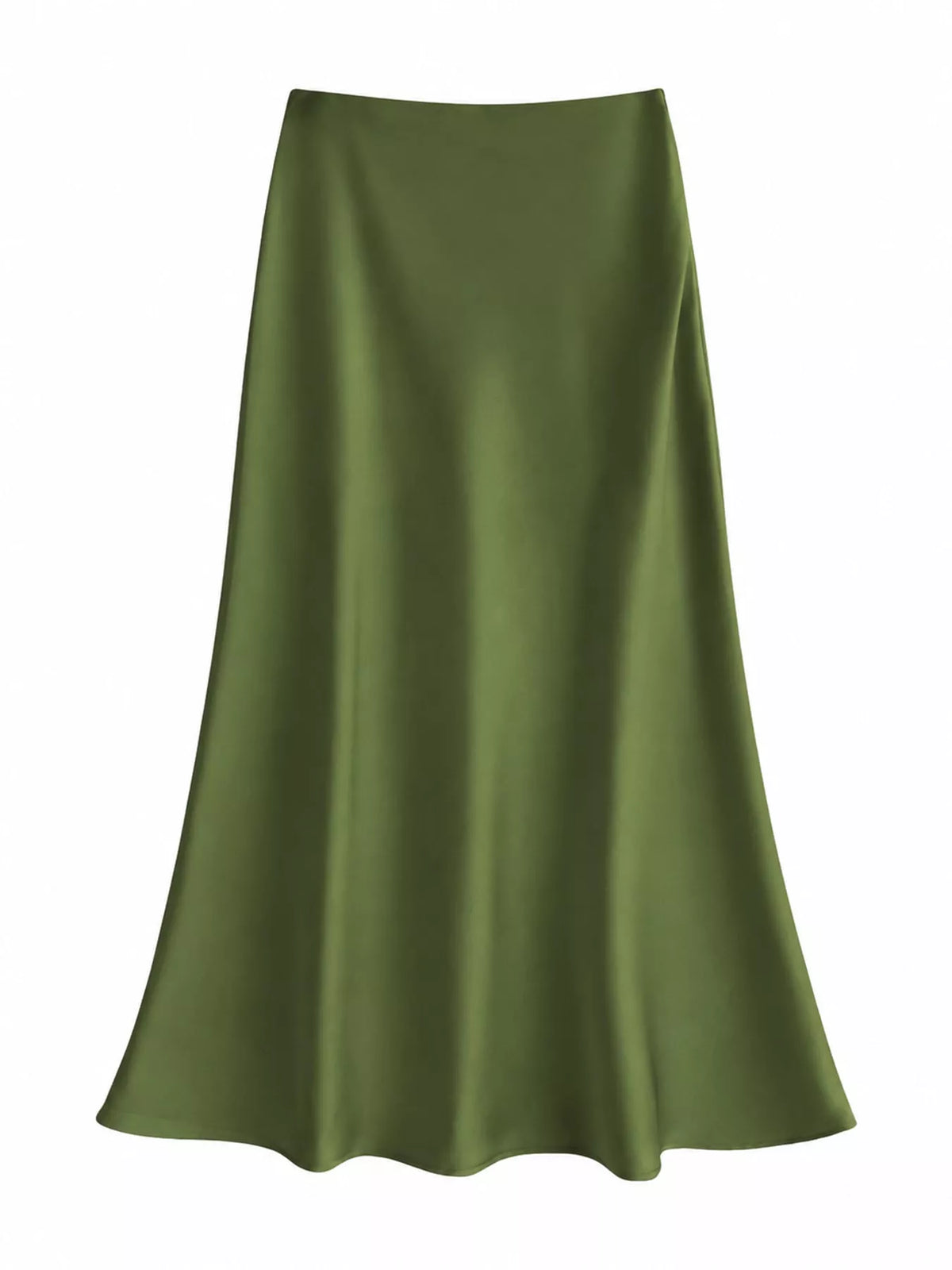 Zip-up satin skirt, olive front