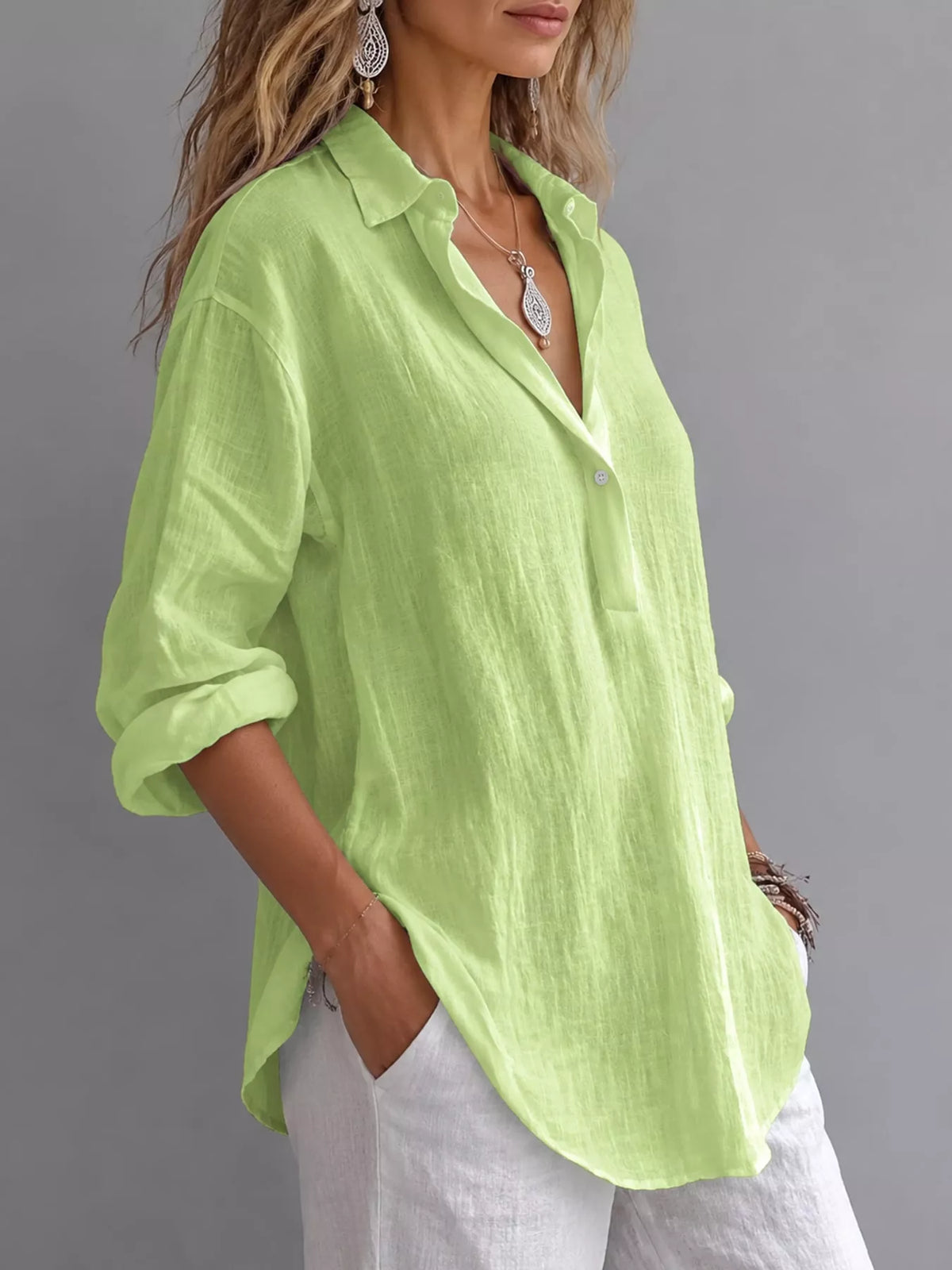 Collared blouse, green side