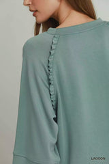Trendsi Umgee Ruffle Trim 3/4 Raglan Sleeve Top -
