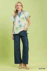 Trendsi Umgee Floral Flutter Sleeve Blouse -