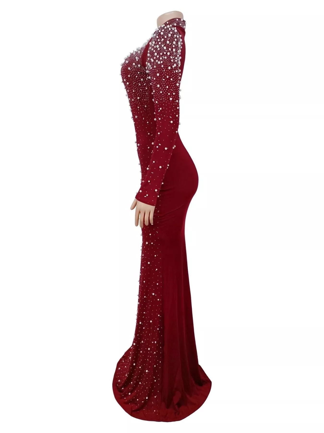 Trendsi Rhinestone Long Sleeve Mermaid Maxi Dress -