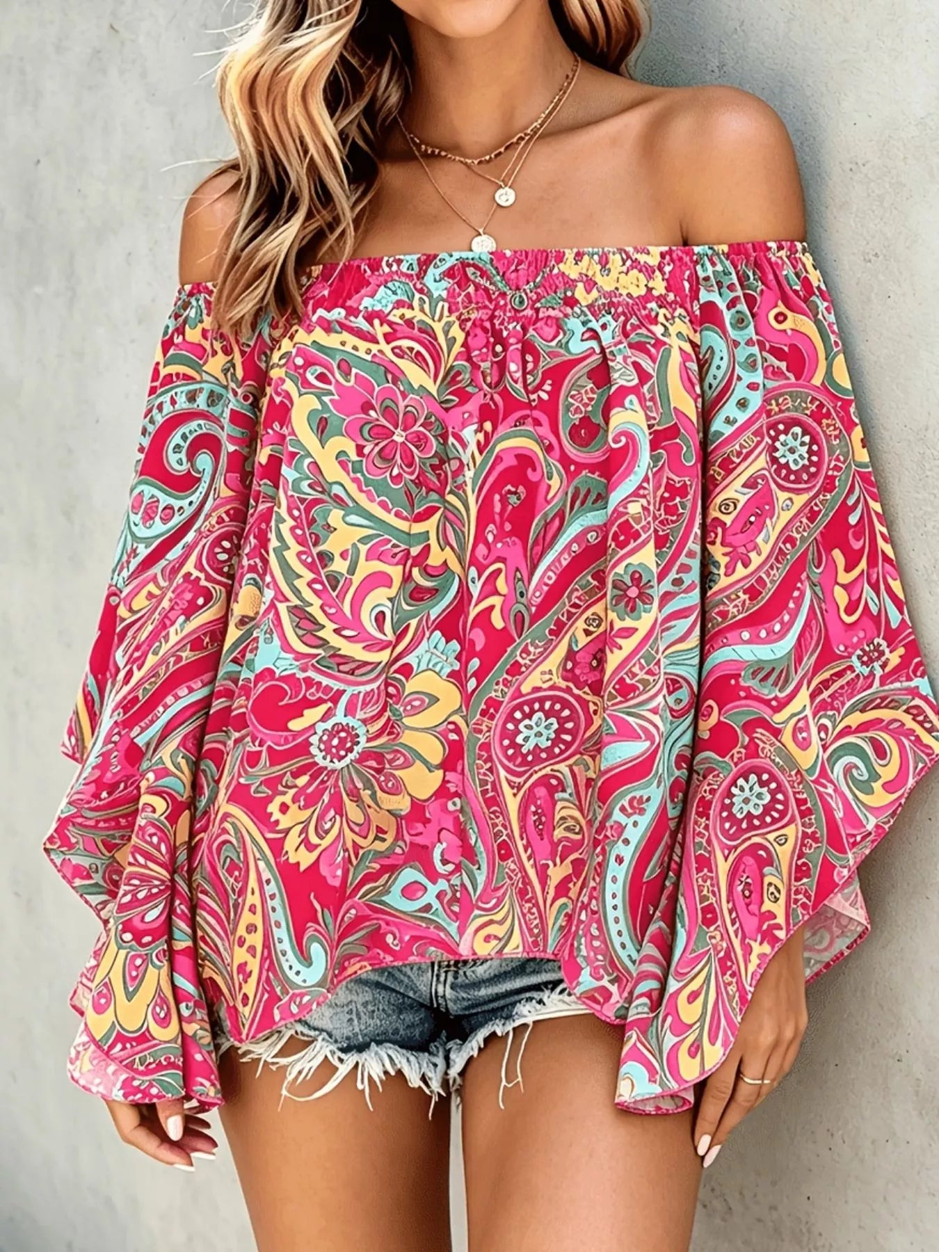 Trendsi Printed Off Shoulder Blouse -