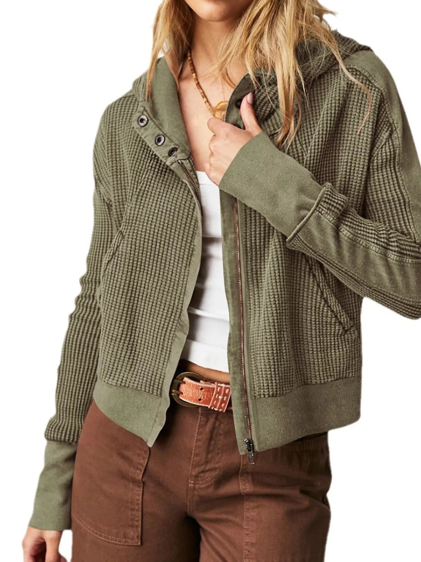 Trendsi Waffle Knit Zip-Up Jacket -