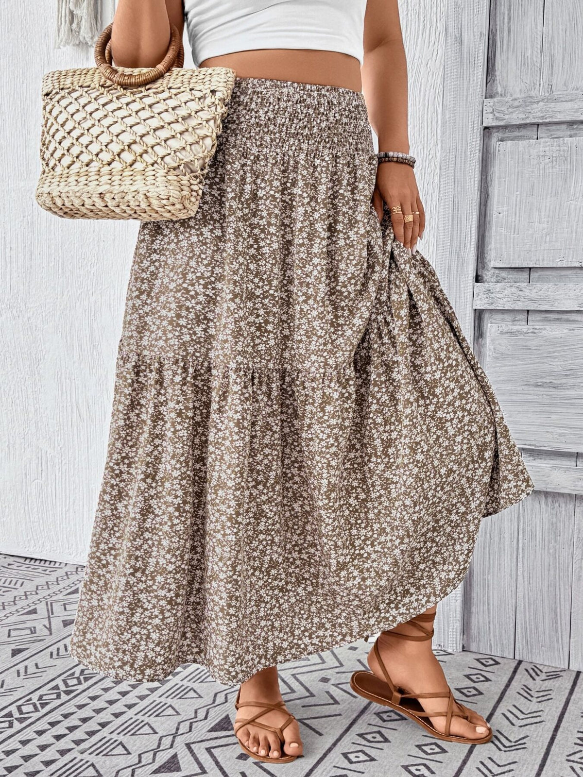 Trendsi Plus Size Floral Print Tiered Skirt -