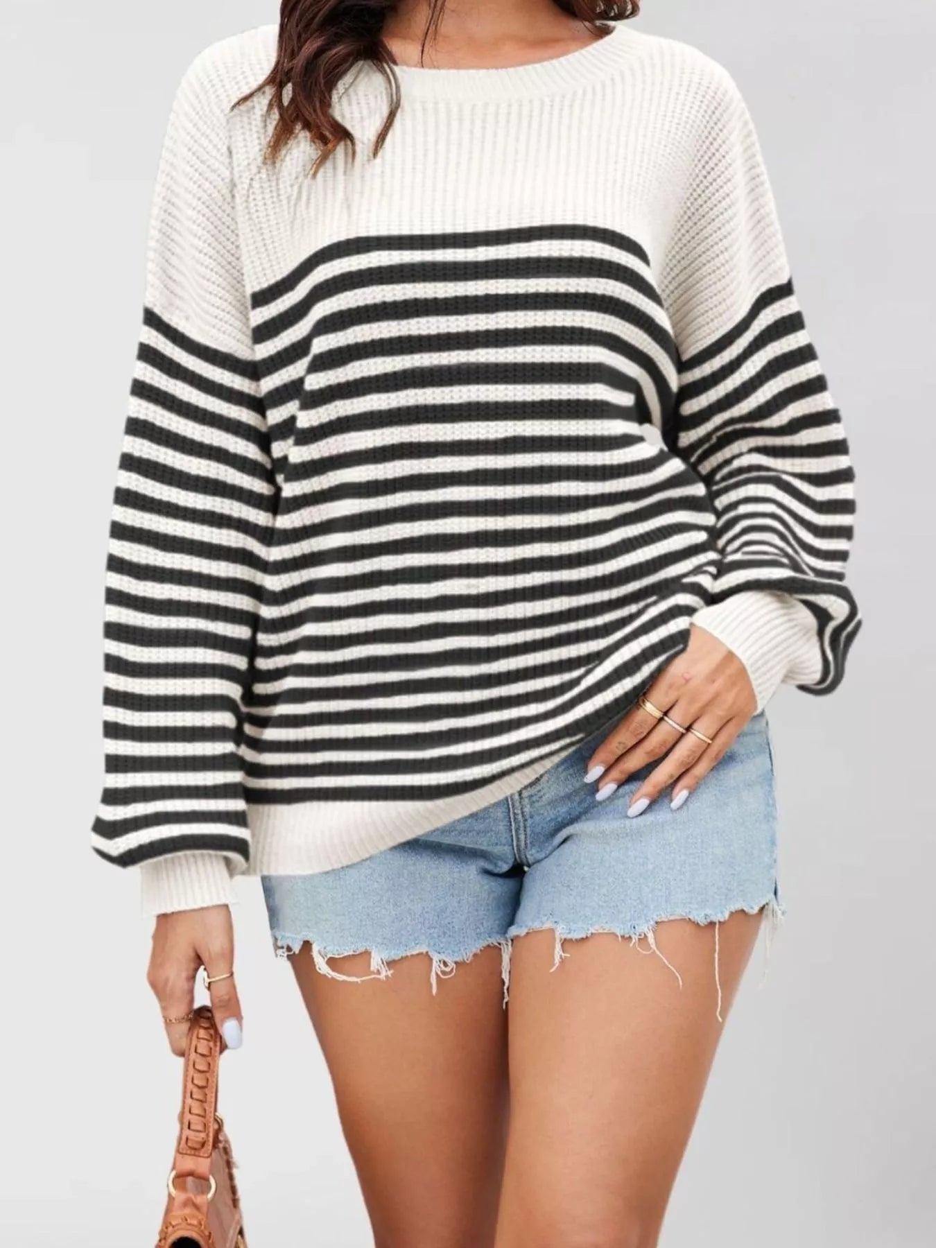 Trendsi Striped Knit Long Sleeve Sweater -