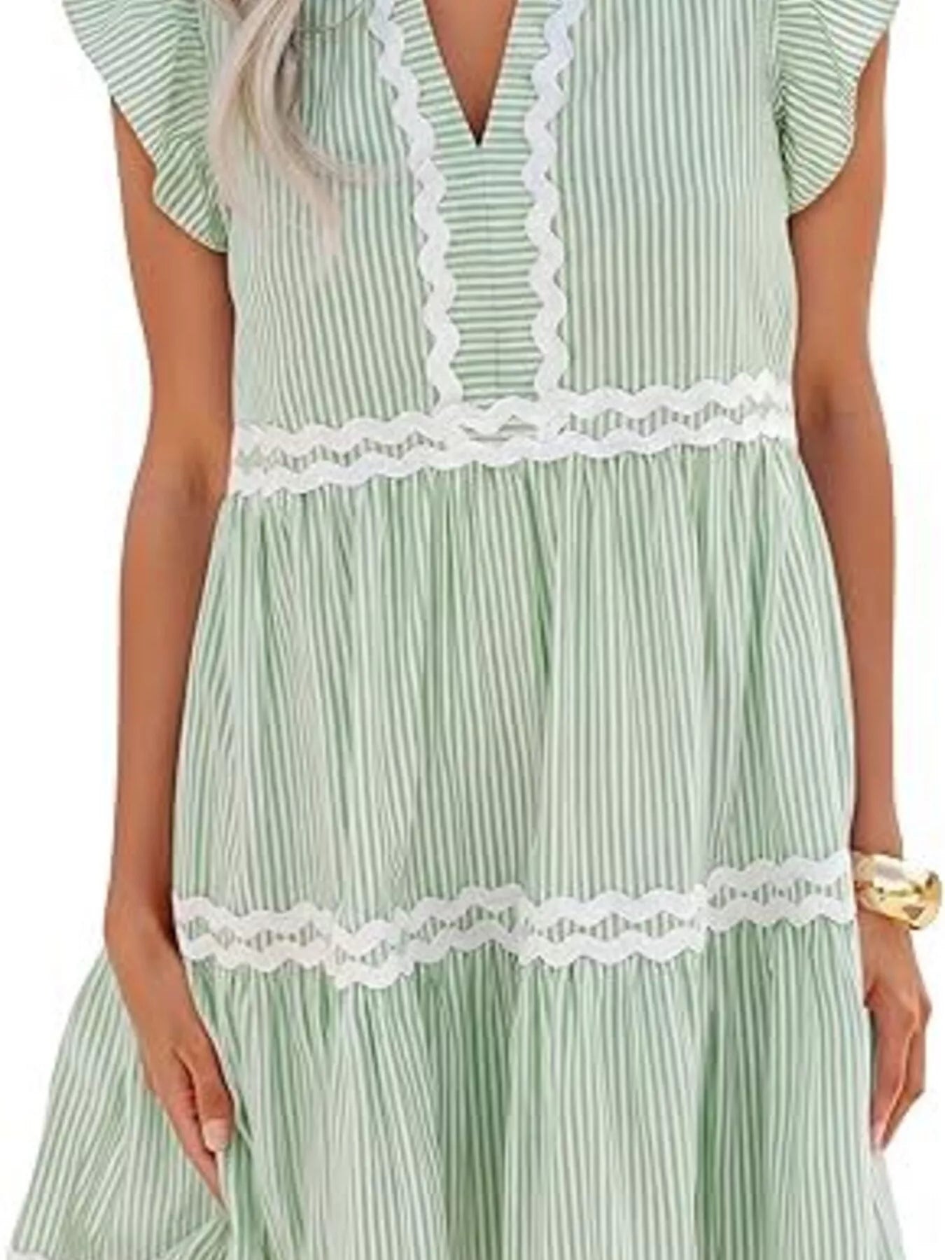 Trendsi Striped Ruffle Sleeve Tiered Dress -