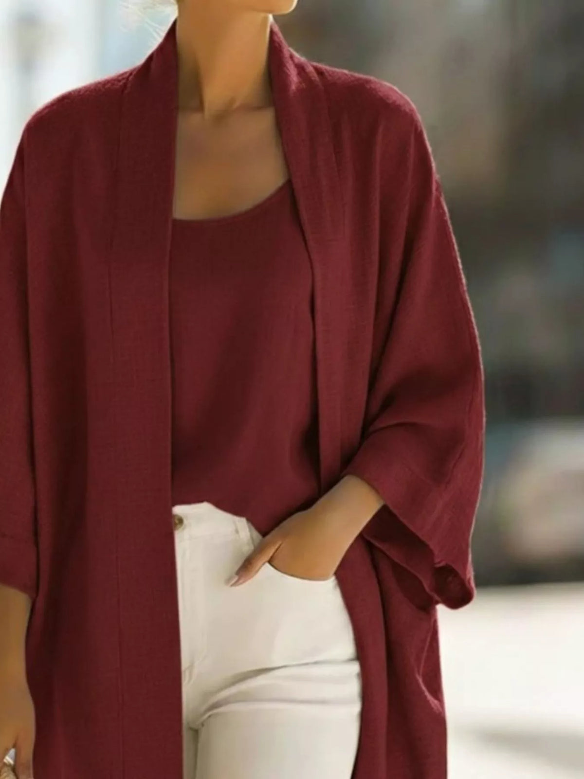 Trendsi Full Size Open-Front Cardigan and Matching Tank Top Set Plus Size -