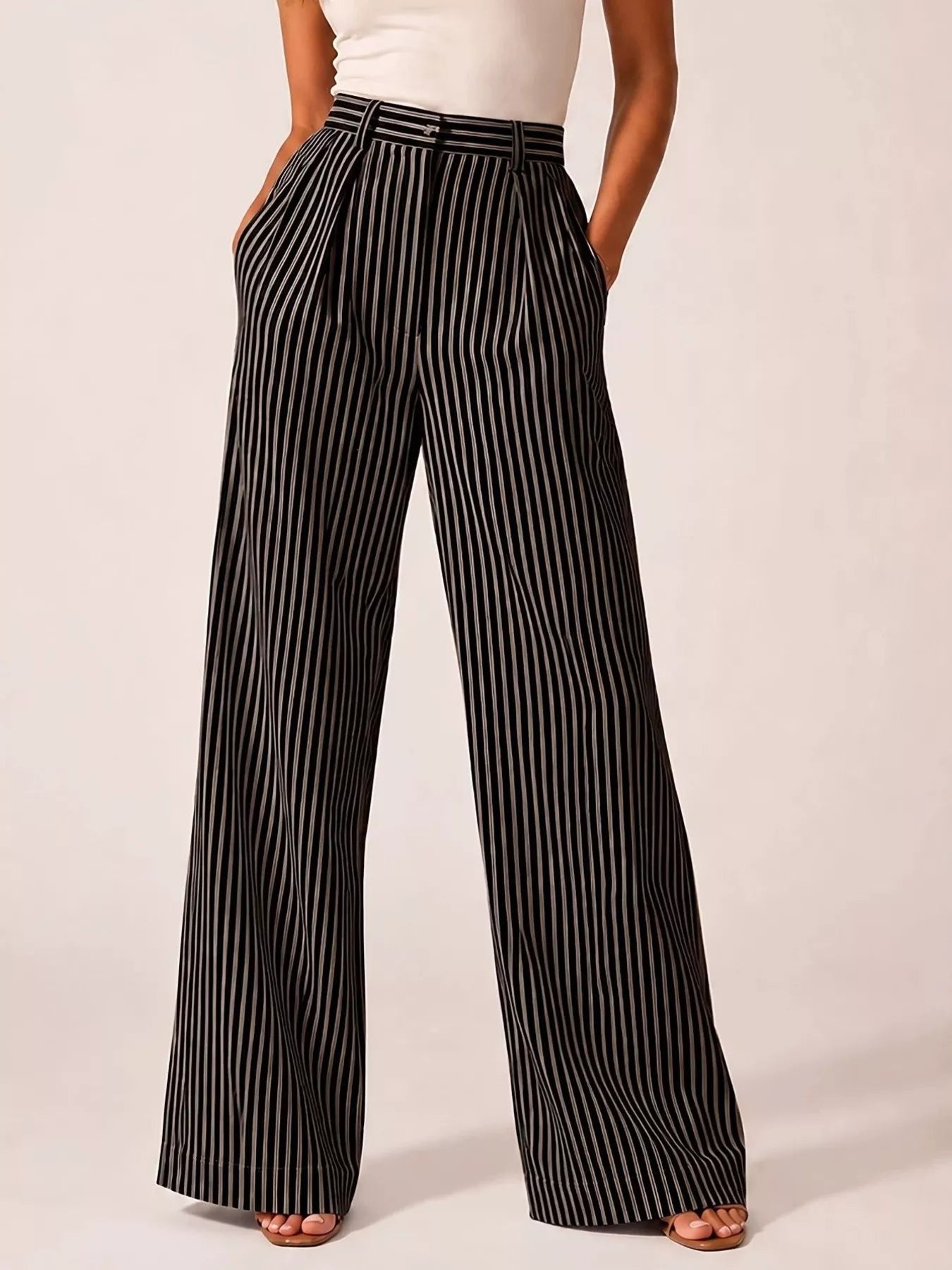 Trendsi High-Waisted Wide-Leg Striped Pants -