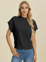 Trendsi Double Take Full Size Mock Neck Short Sleeve Sweater -