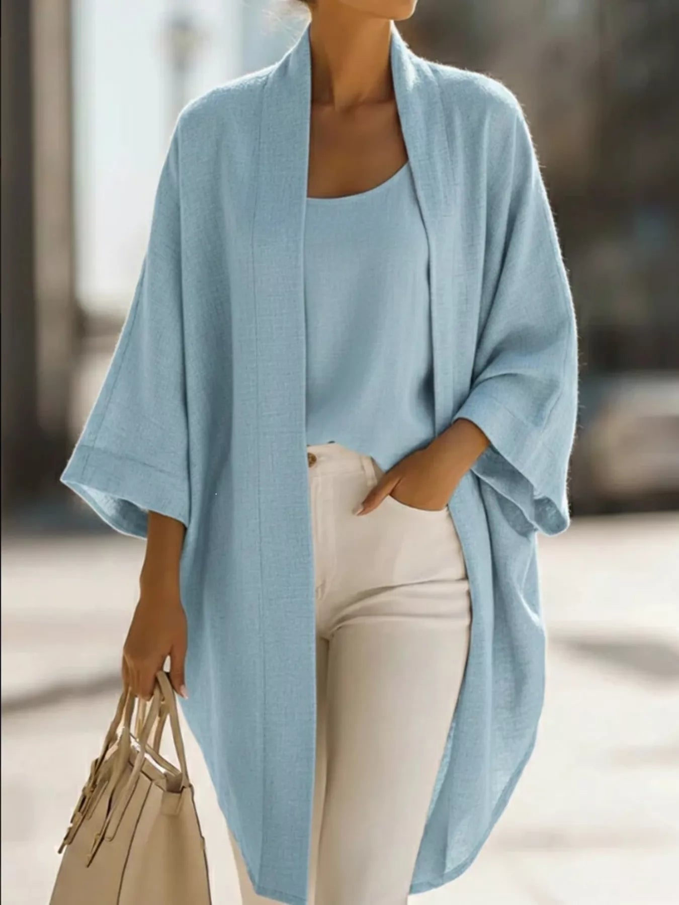 Trendsi Full Size Open-Front Cardigan and Matching Tank Top Set Plus Size -