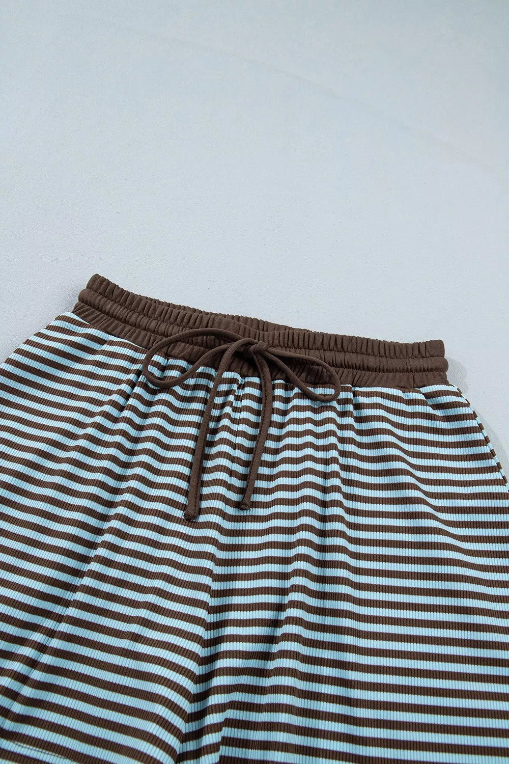 Trendsi Stripe Oversized Long Sleeve Top Drawstring Loose Shorts 2pcs Set -