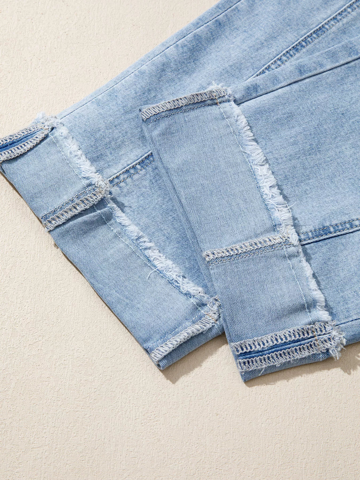 Cuffed Wide-Leg Jeans in light blue, construction detail