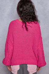 Trendsi POL Cable-Knit Solid V-Neck Cropped Sweater -