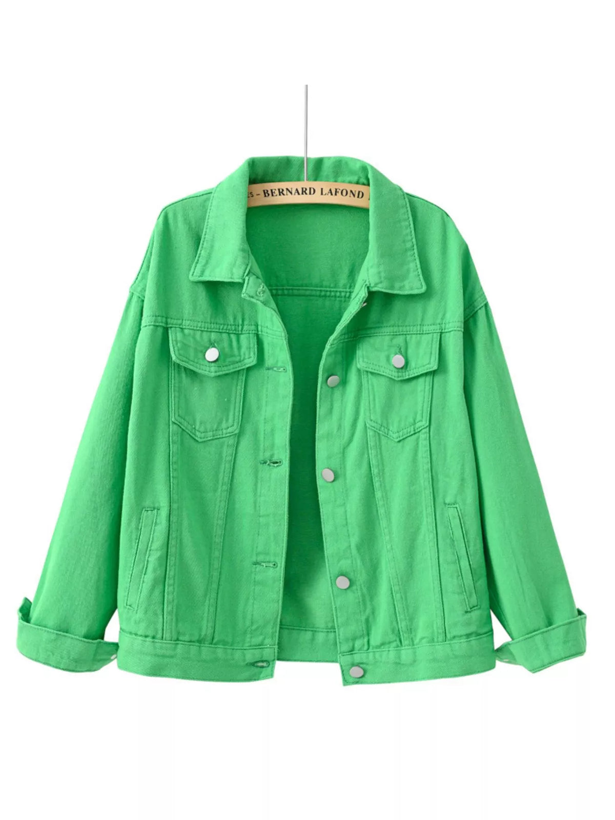 Button-Down Classic Cropped Denim Jacket — garment front