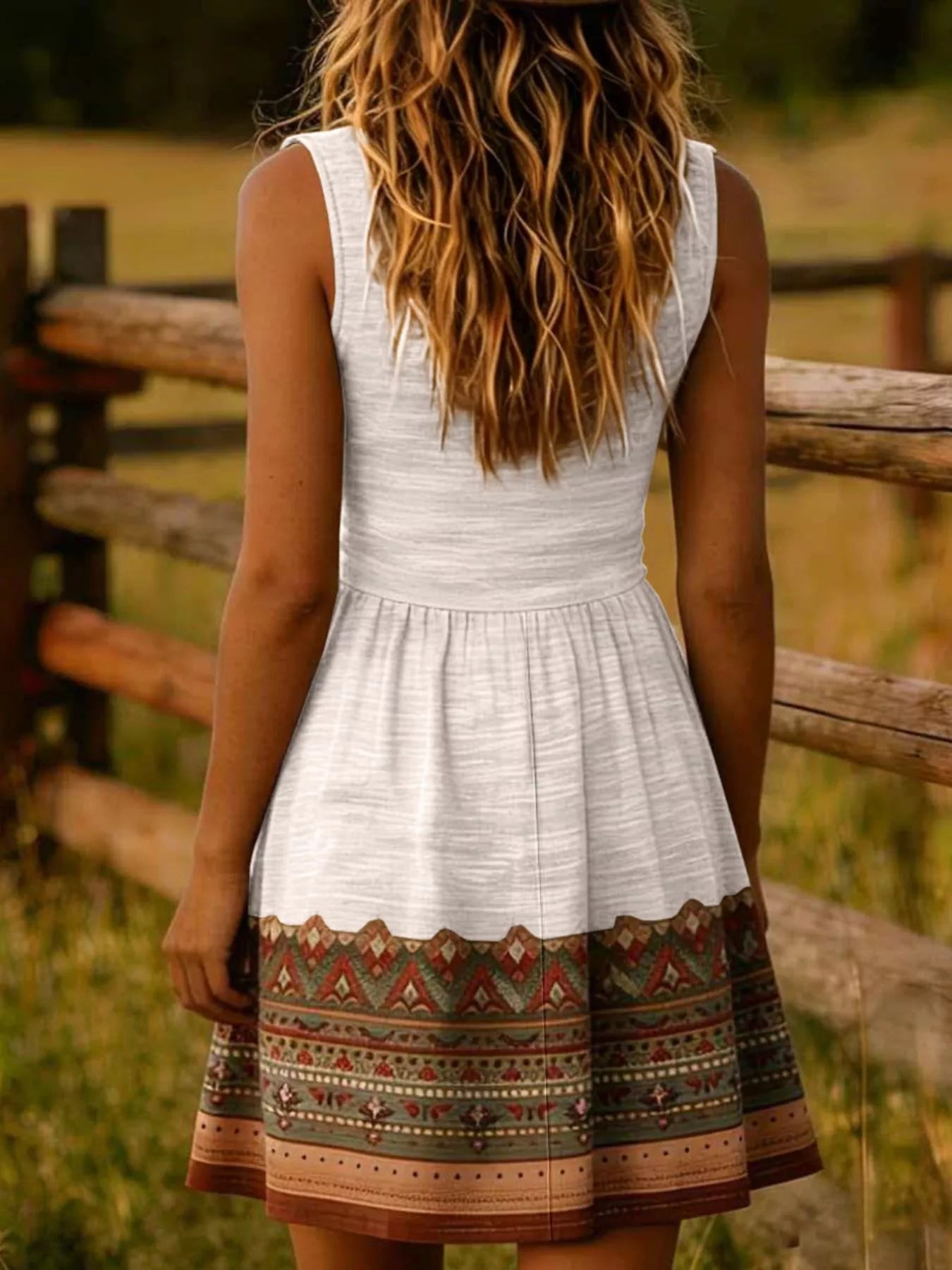 Trendsi Bohemian Print Sleeveless Mini Dress -