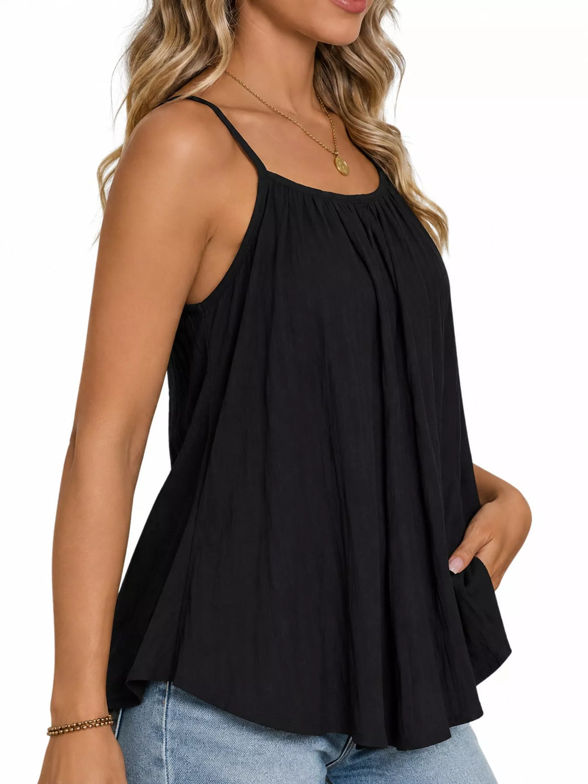Black textured cami, side view