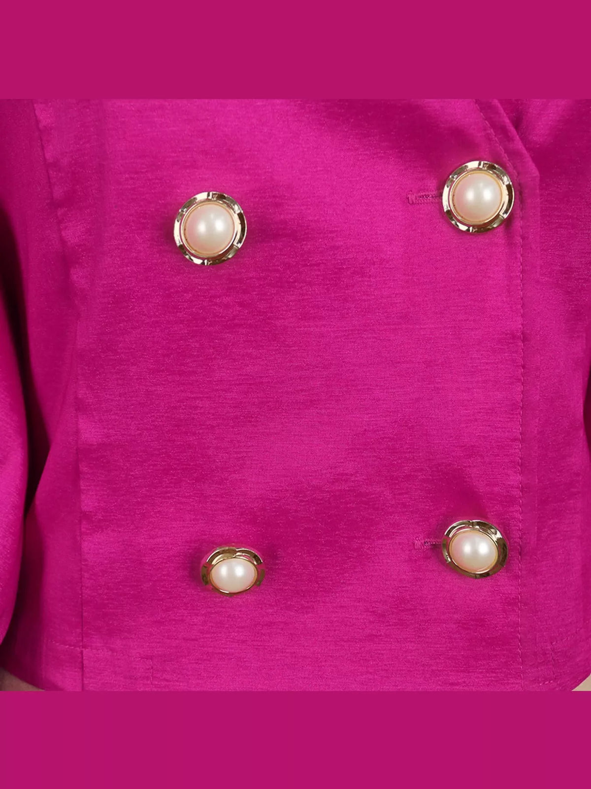 Fuchsia double-breasted puff sleeve blouse, decorative button detail