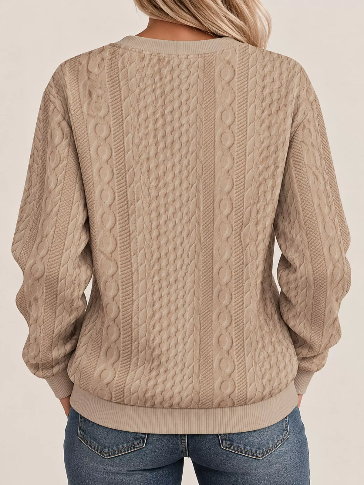 Quarter-Zip Cable Knit Sweatshirt — back view