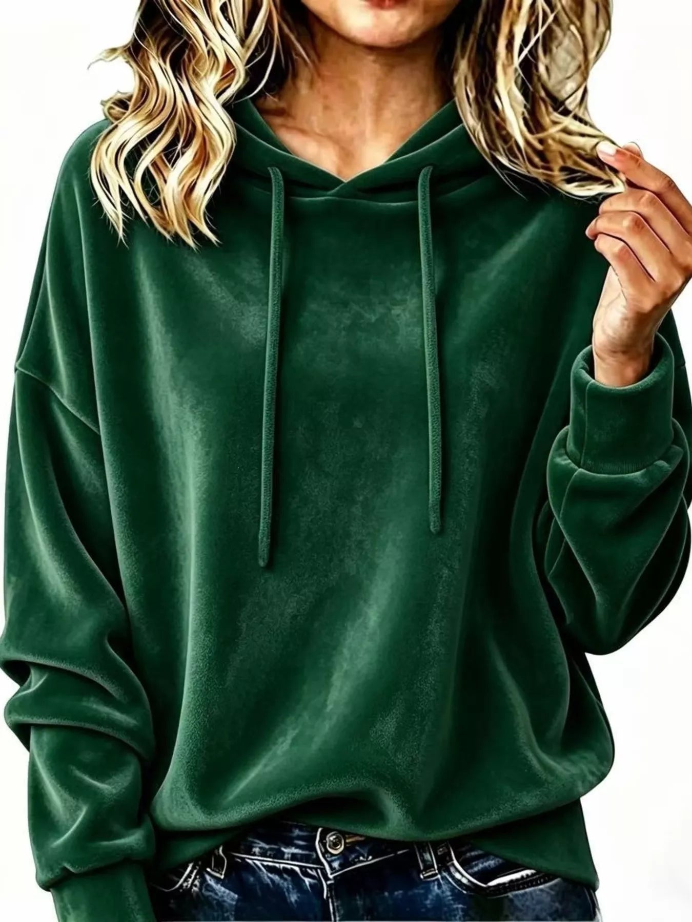 Trendsi Full Size Drawstring Velvet Long Sleeve Hoodie Plus Size -