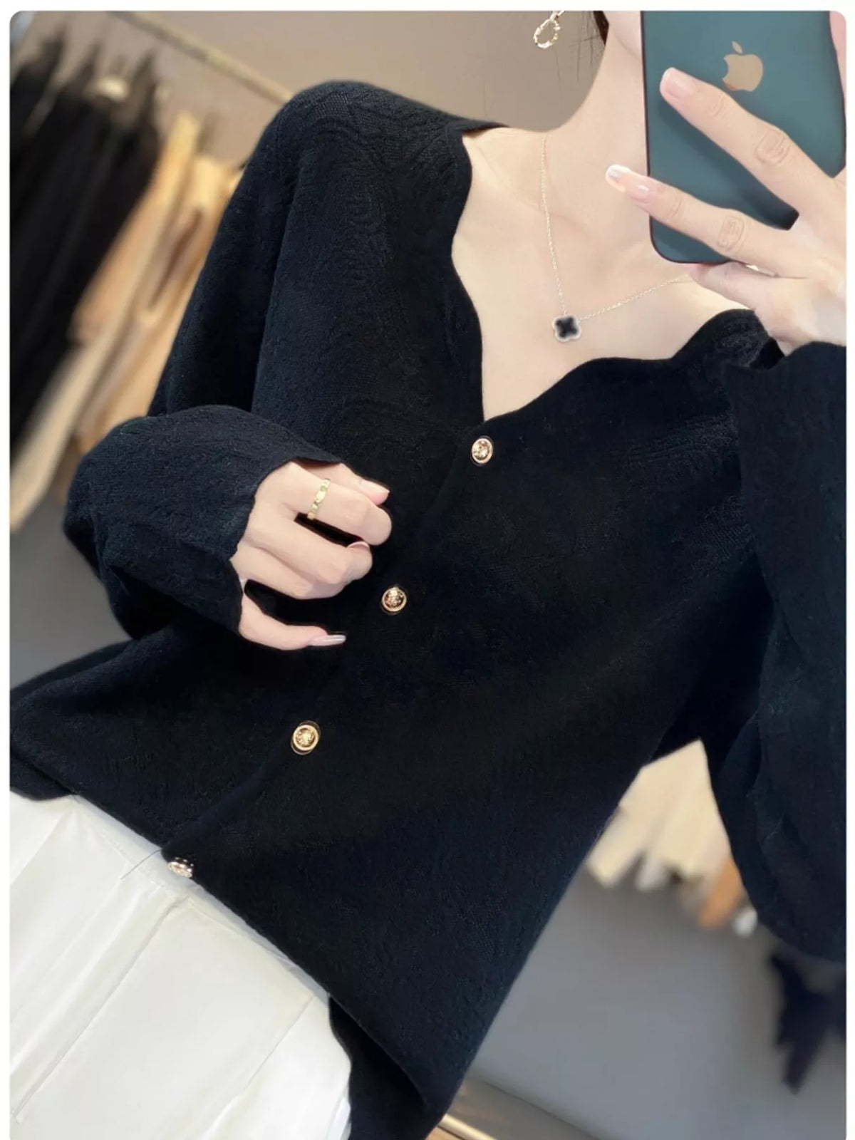 Lace-trim cardigan, black front