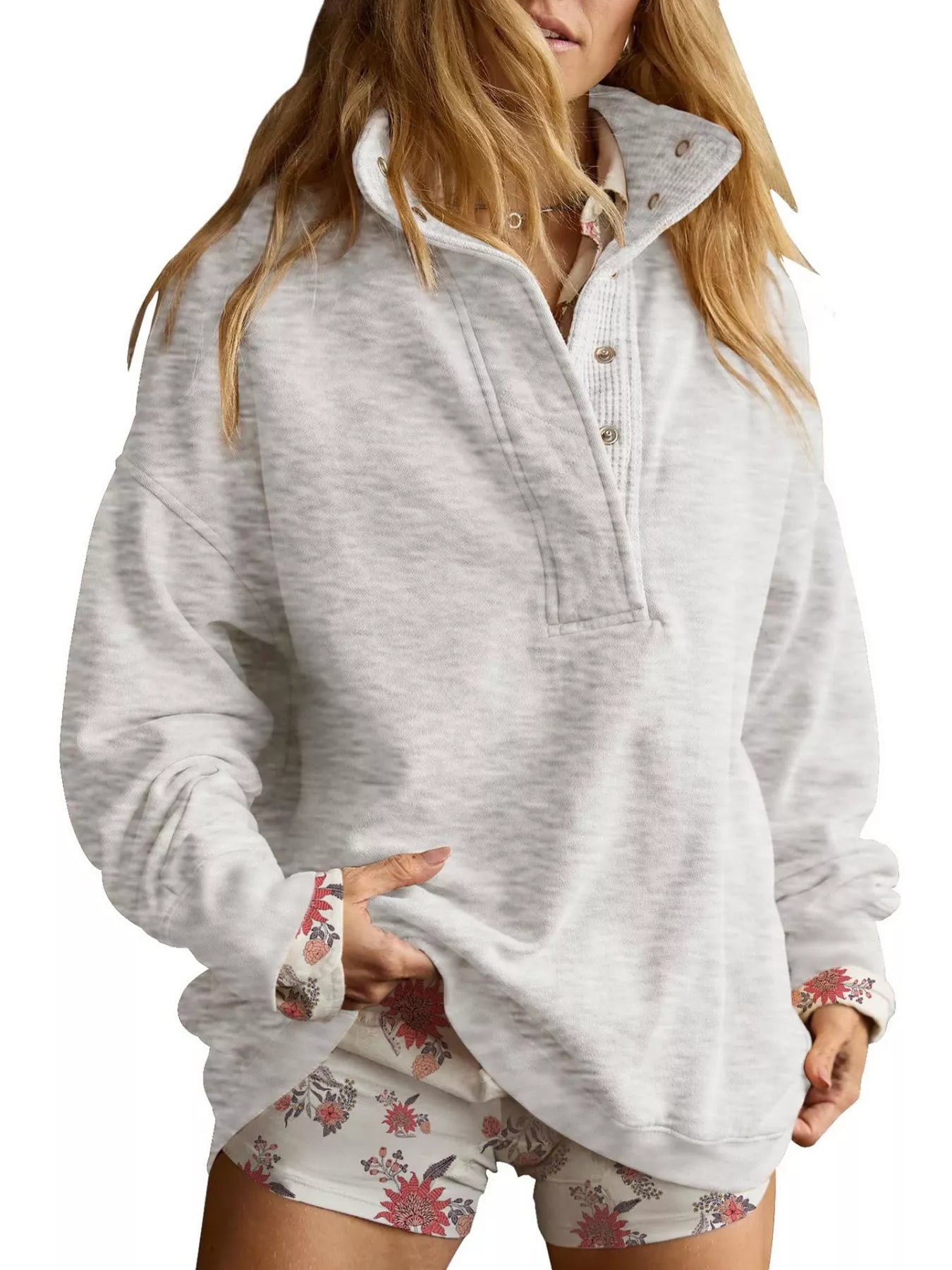 Trendsi Half Snap Dropped Shoulder Sweatshirt -