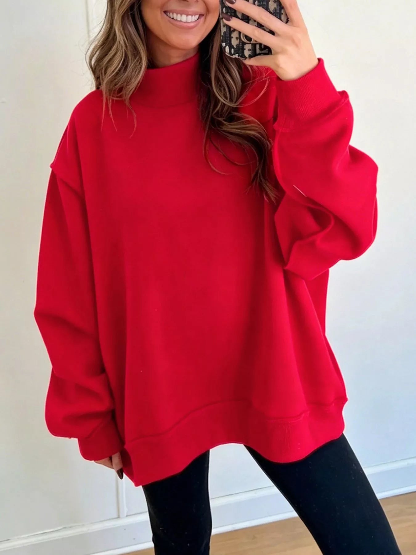 Trendsi Mock Neck Dropped Shoulder Sweatshirt -