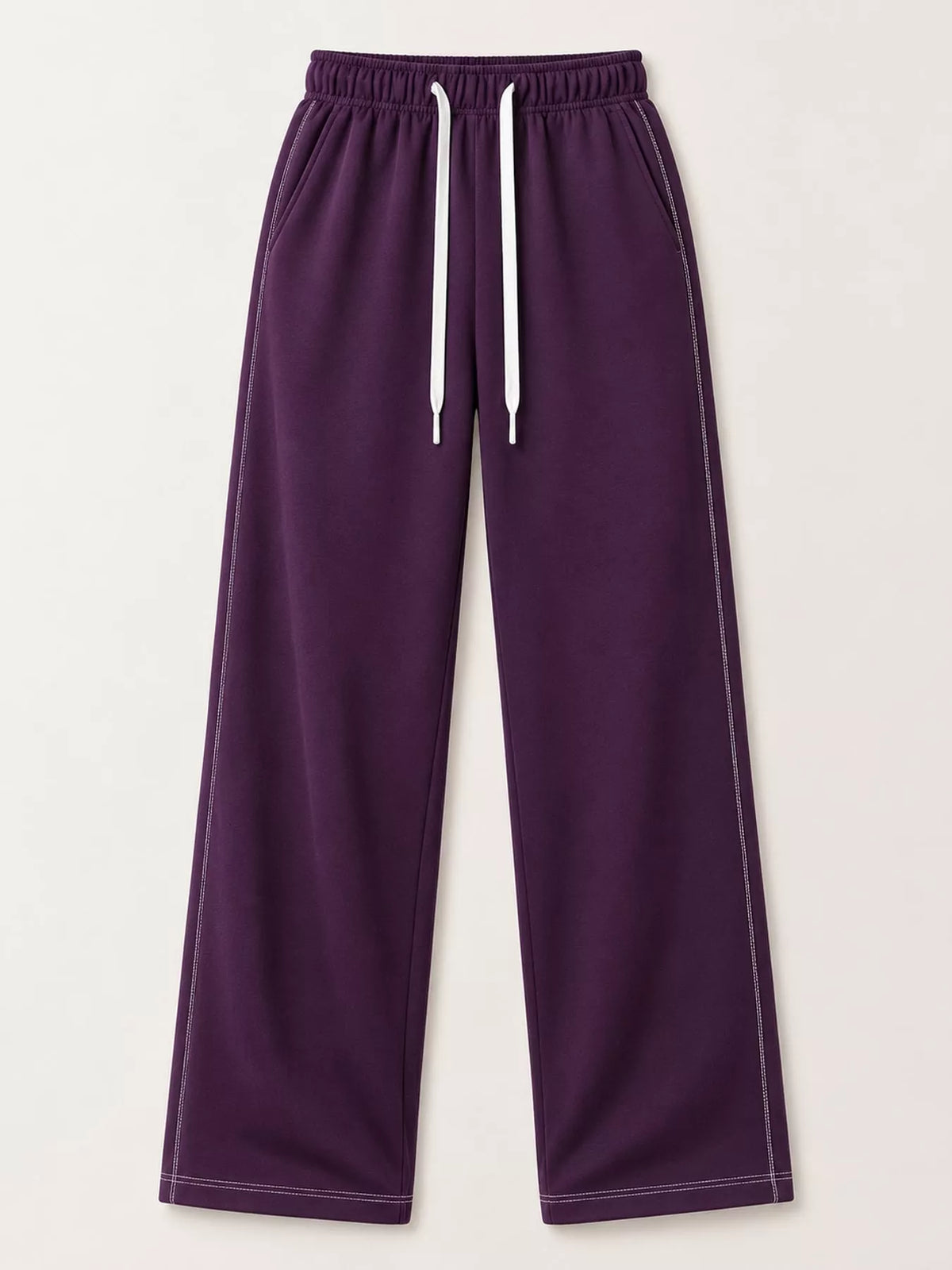 Purple wide-leg pants with drawstring