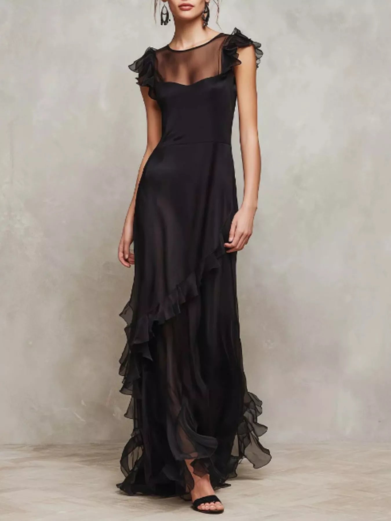 Trendsi Sheer Ruffle Trim Maxi Dress -