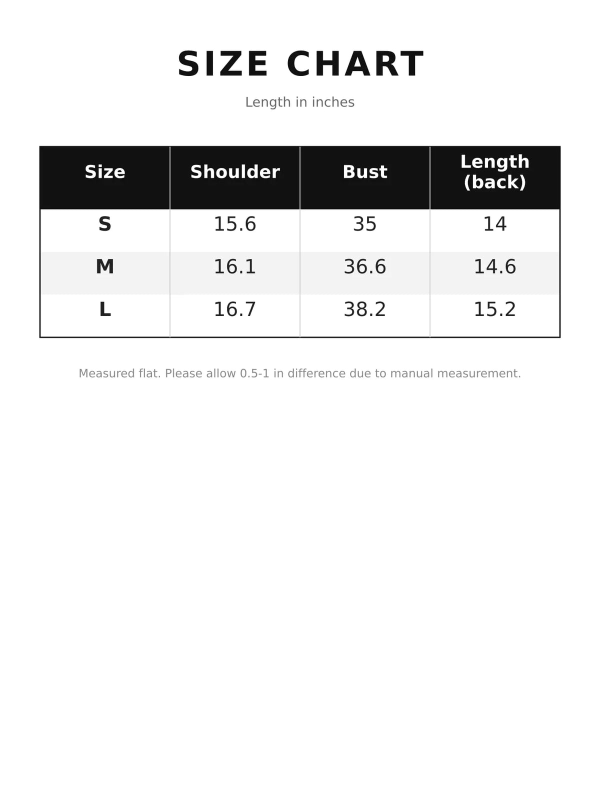 Size chart for cross pattern cropped denim jacket