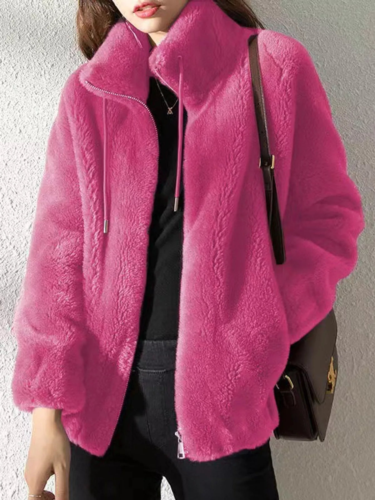 Faux-fur jacket, pink front