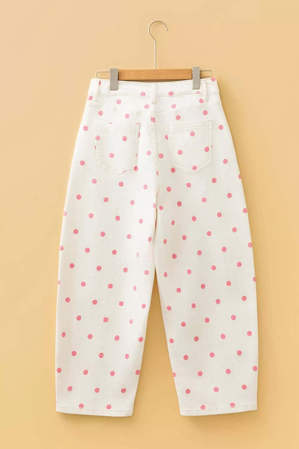 White with pink dots polka-dot cropped jeans, back on hanger