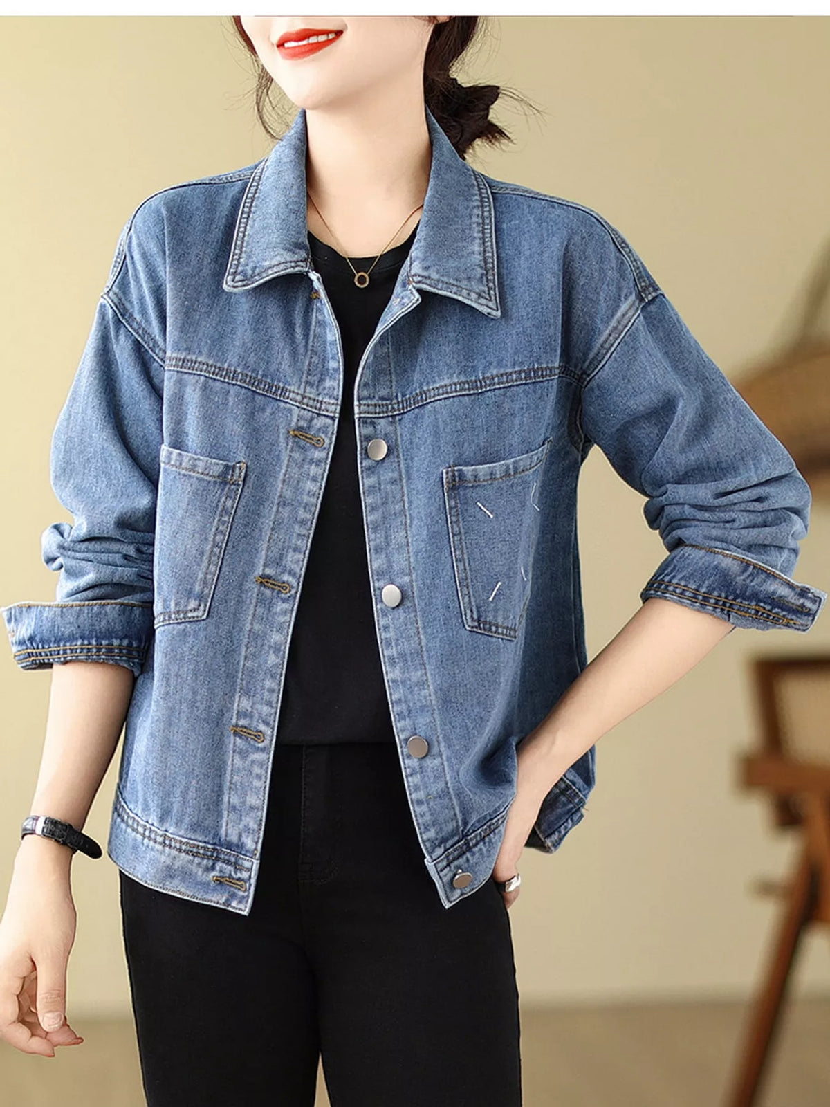 Vintage Button-Up Denim Jacket — front view
