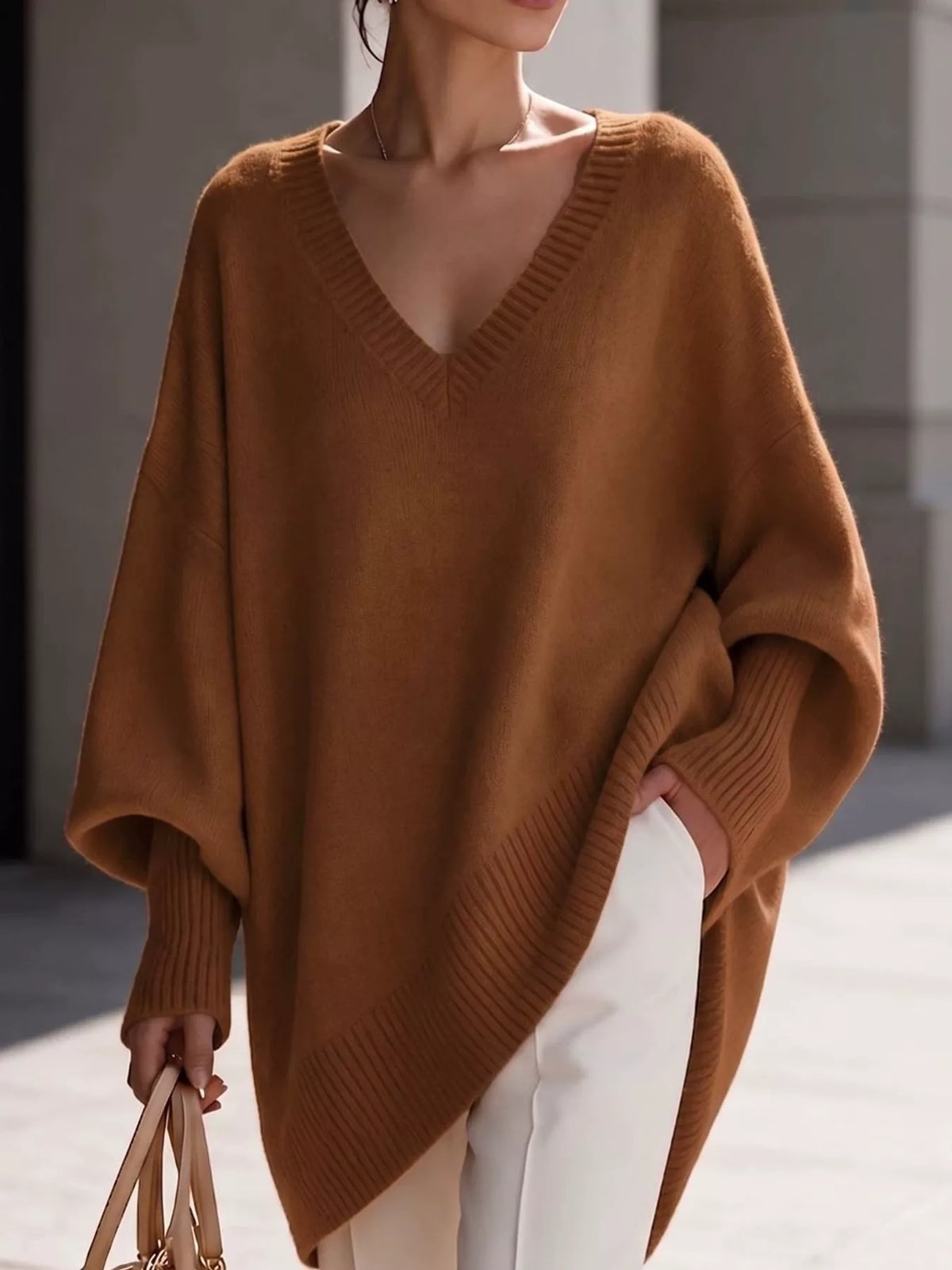 Batwing sweater, brown front